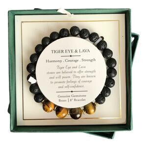 Shivam Beaded 8" Bracelet Tiger Eye & Lava Harmony Courage Strength Boho Classic